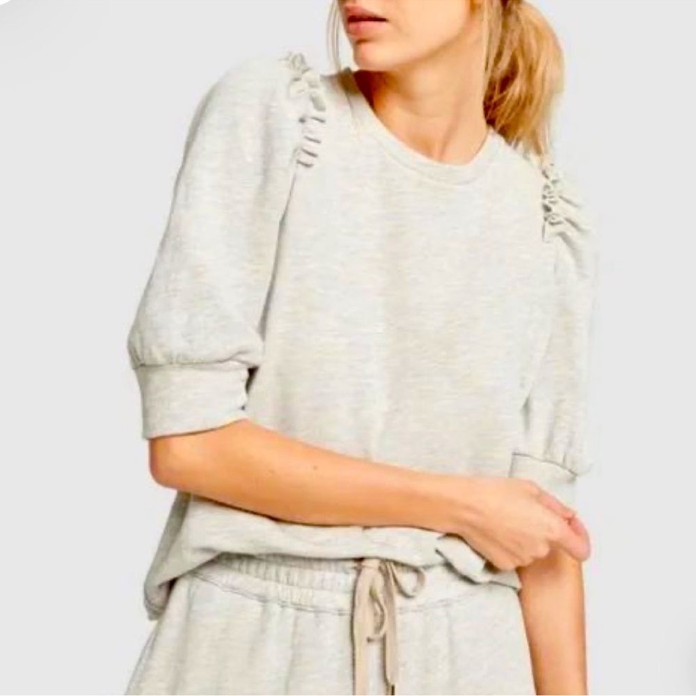 Goop G Label Women’s M Puff Elbow Sleeve Sweatshirt Light Gray Demure Girlie